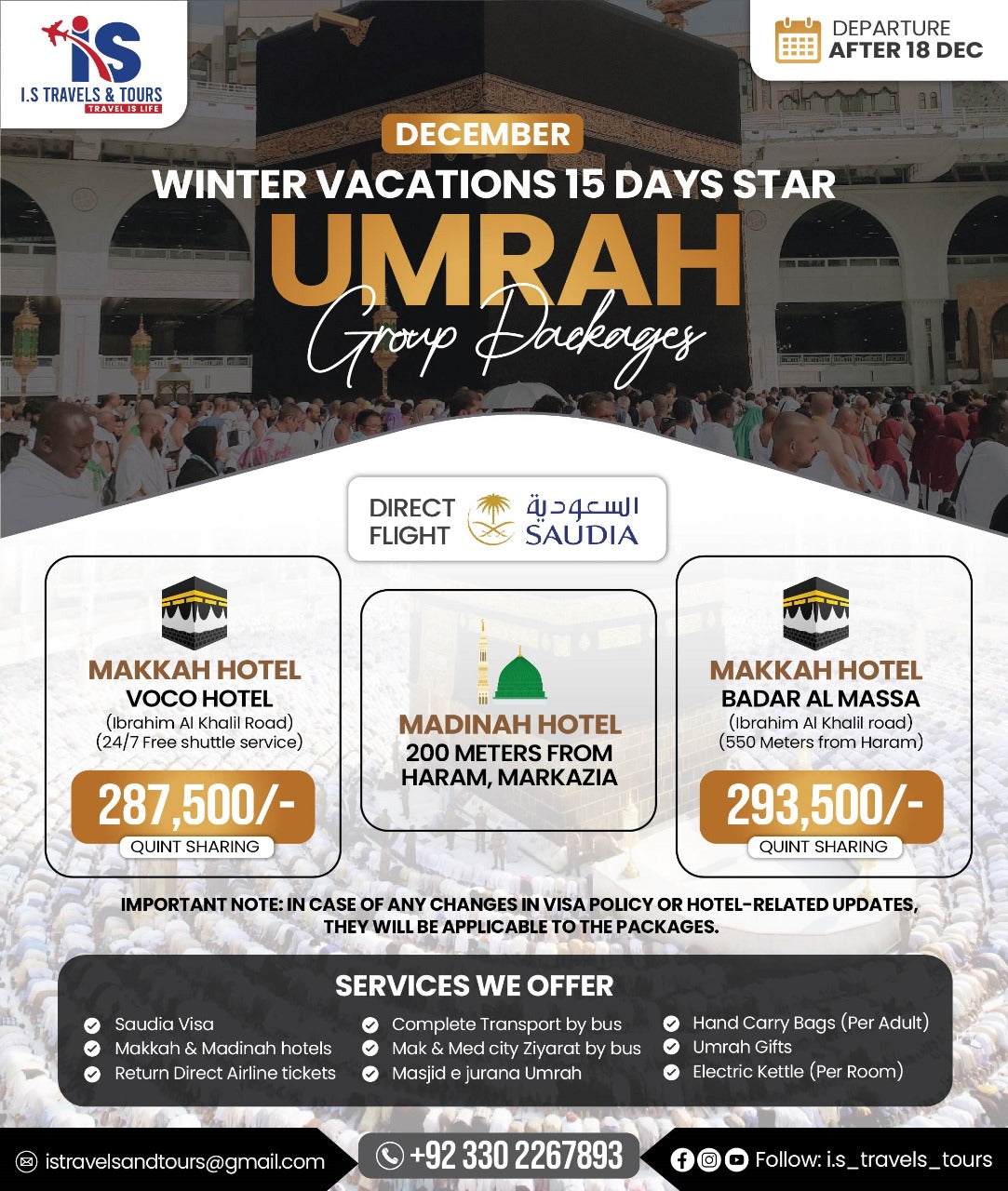 15 Days December Umrah Group Packages 2025 | Direct Saudi Flight & 5-Star Hotel