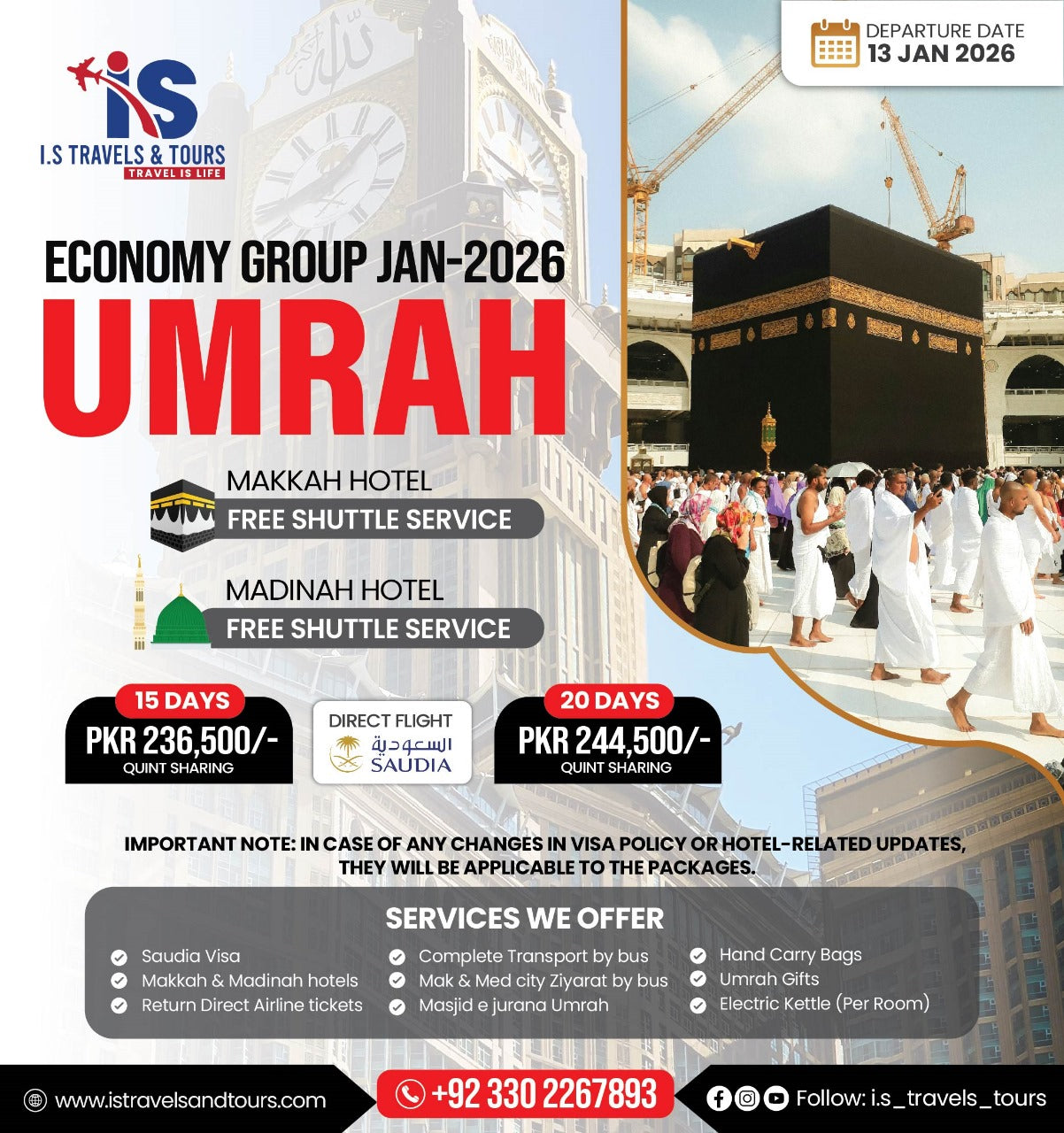 January 2026 Umrah Packages | Private Family & Economy Group Deals